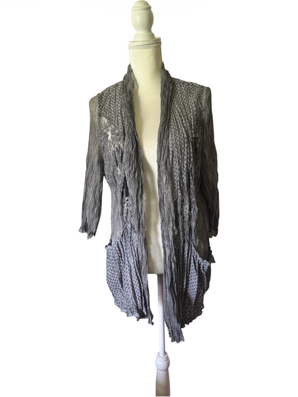 Travelers by Chico’s Light Gray Distressed Open-Front Women's Cardigan Sweater